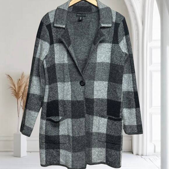 Adrienne Vittadini Wool Blend Longline Cardigan Sweater Gray Black Size Large - Picture 1 of 6